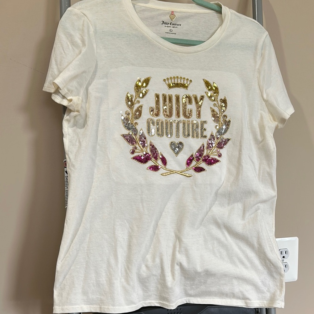 Juicy Couture Cream Tee with Gold and Pink Embellishments